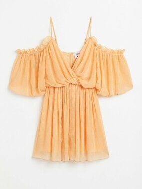 Pastel Orange Yellow Cold-Shoulder Mini Dress Romper Size Large